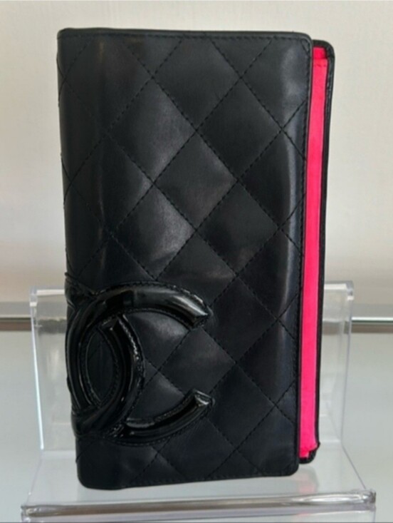 CHANEL Handbags - Chanel Cambon Ligne Black Quilted Leather Long Wallet Hot Pink Interior CC Logo